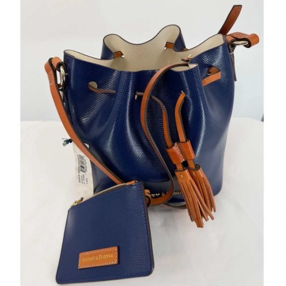 Dooney & Bourke Serena Drawstring Crossbody Blue Lizard Embossed Leather 104-29 - Picture 3 of 16